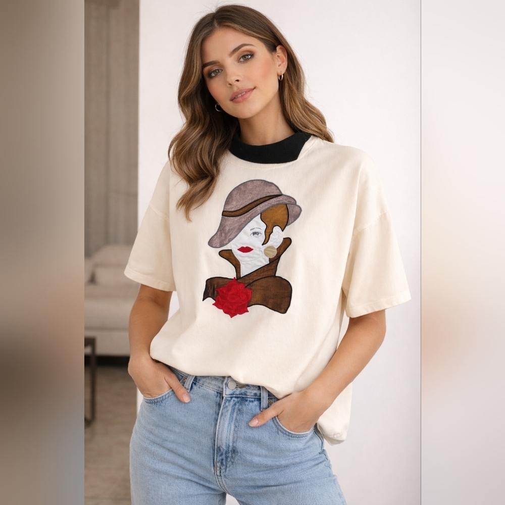 Cotton Tops Vintage 90s Carol Joseph "Face It!" Wearable Art Tee